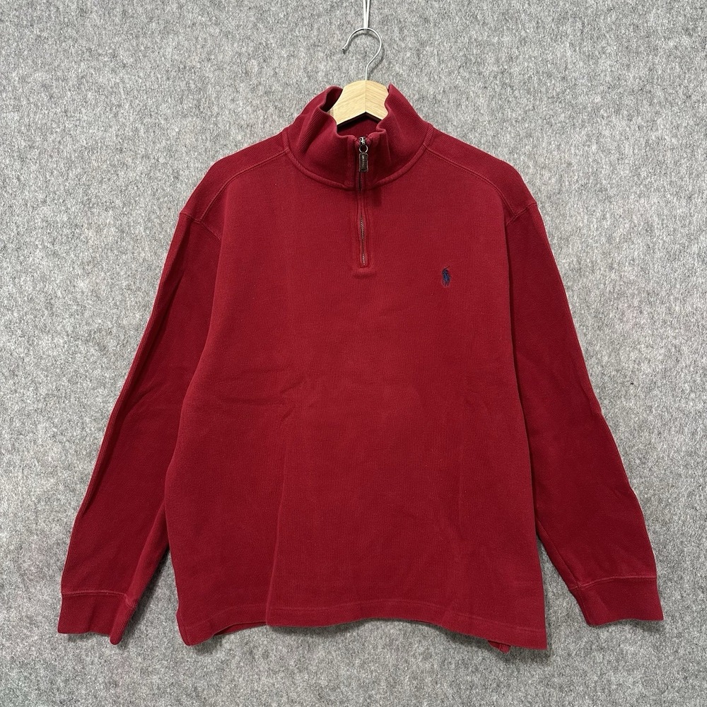 Vintage Polo Ralph Lauren Men's 1/4‎ Zip Pullover Sweater Red Cotton Large